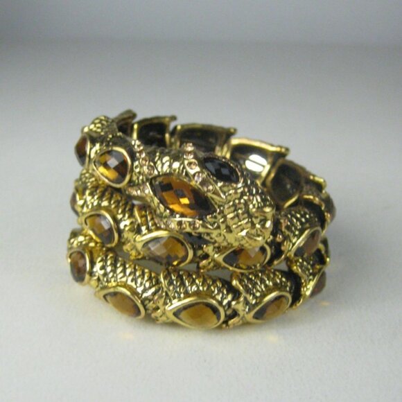 Gold Tone Snake Wrap Spiral Bracelet Coil Rhinestones Adjustable Statement - Picture 1 of 11